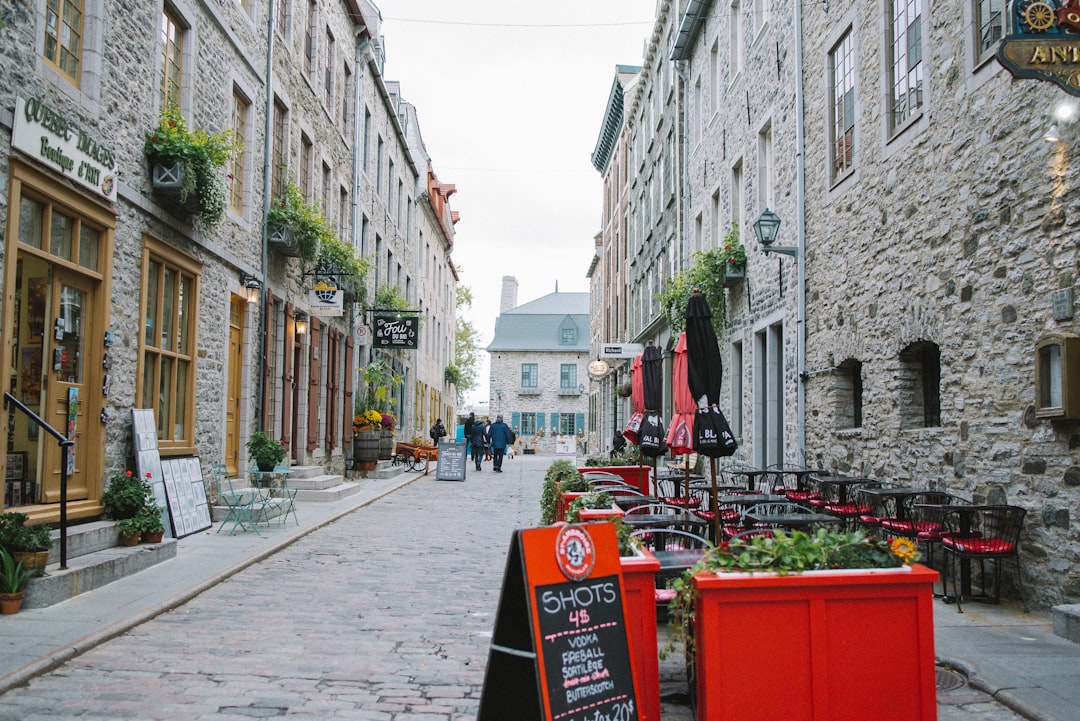 Historic stone street in Old Trois-Rivières Québec with heritage architecture