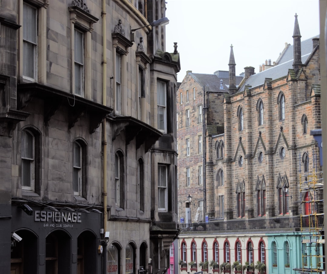 Georgian hotel façade with sash windows and iron railings in Edinburgh New Town