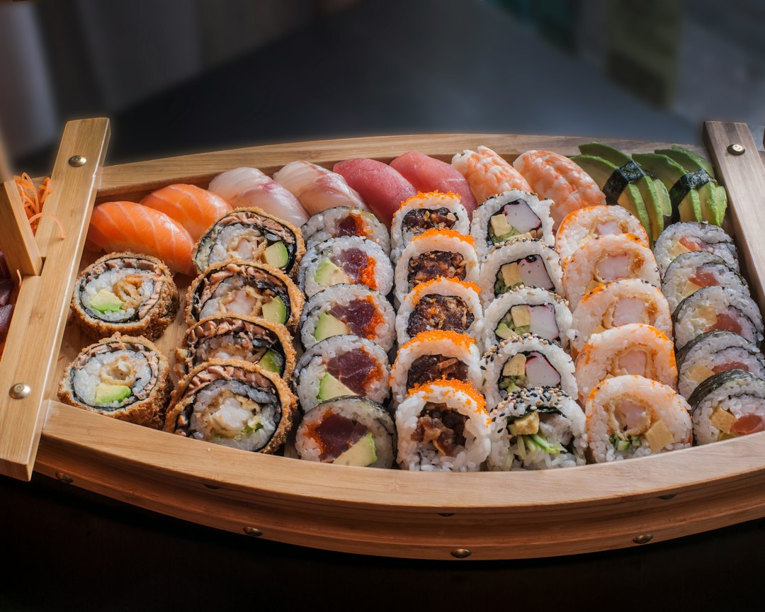 A platter of assorted sushi