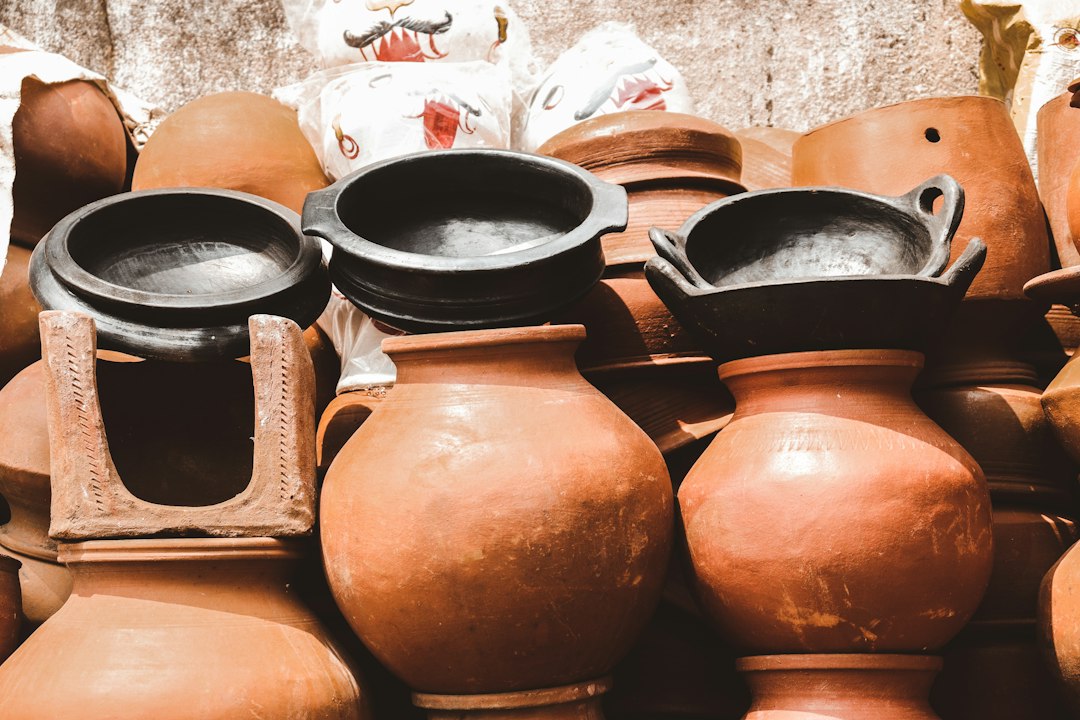 A pile of clay pots stacked together